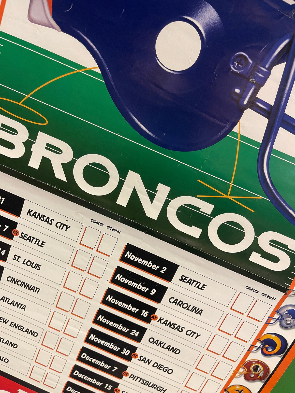 NFL Denver Broncos 1997 Schedule/Fixtures Collectable Promo Poster