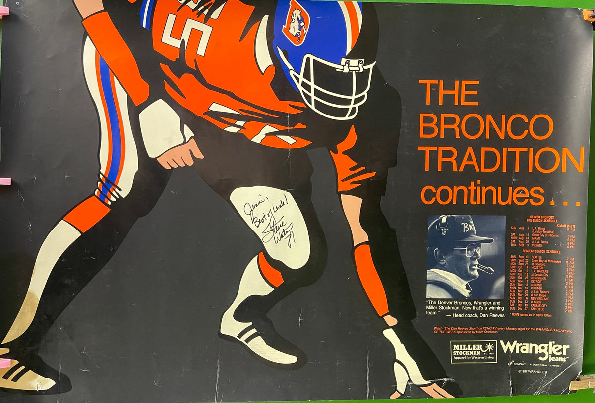 NFL Denver Broncos Vintage SIGNED Steve Watson #81 1987 Schedule/Fixtures Poster