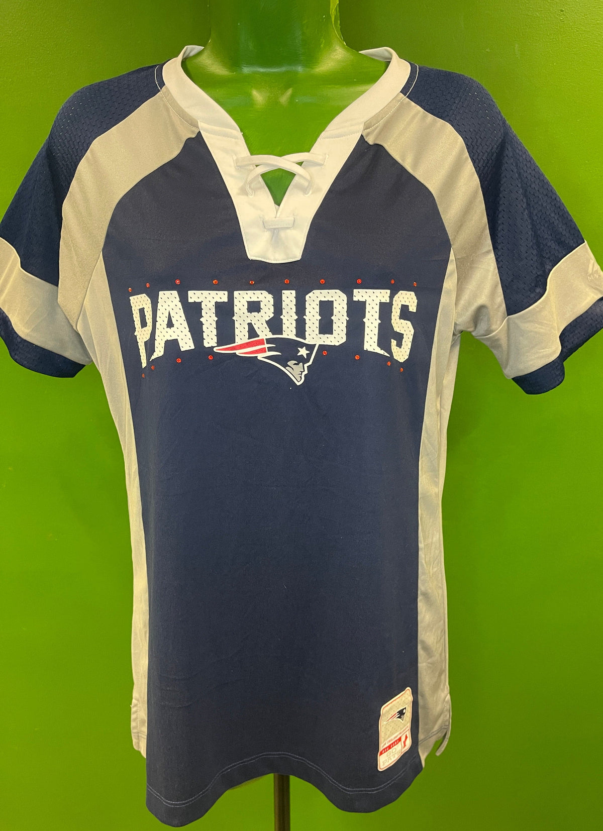 NFL New England Patriots Majestic Lace-Up Jersey-Style Top Women's Small
