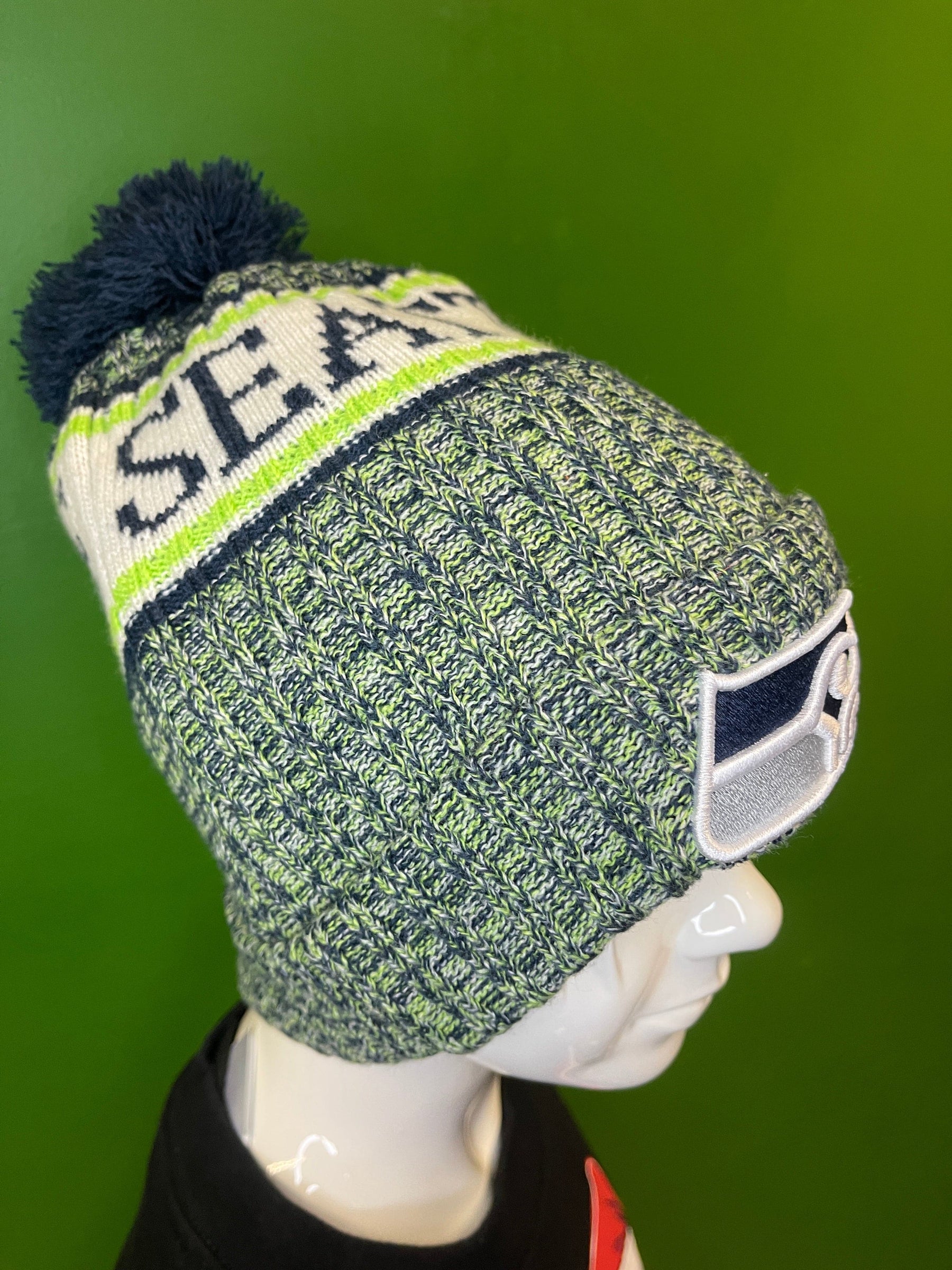 NFL Seattle Seahawks New Era Striped Sport Knit Woolly Bobble Hat Youth OSFM
