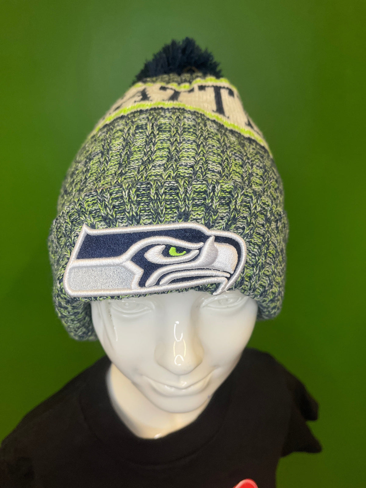 NFL Seattle Seahawks New Era Striped Sport Knit Woolly Bobble Hat Youth OSFM