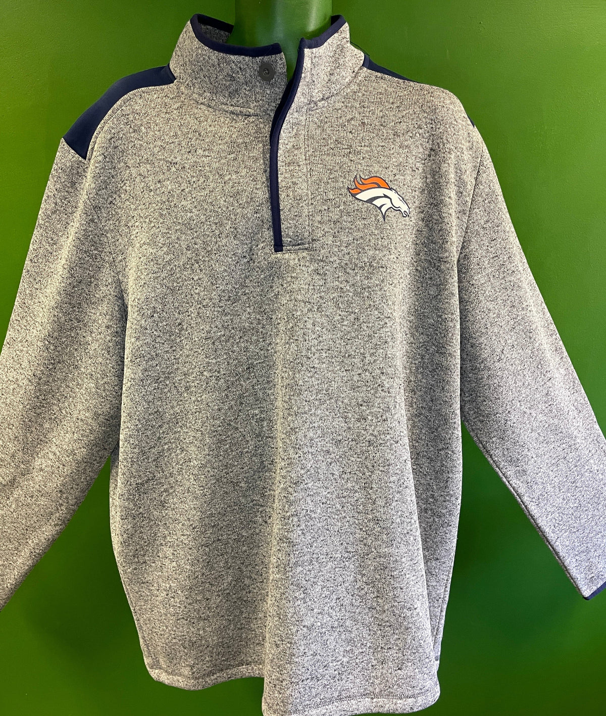 NFL Denver Broncos Heathered Grey 1/4 Buttoned Pullover Men's 2X-Large NWT