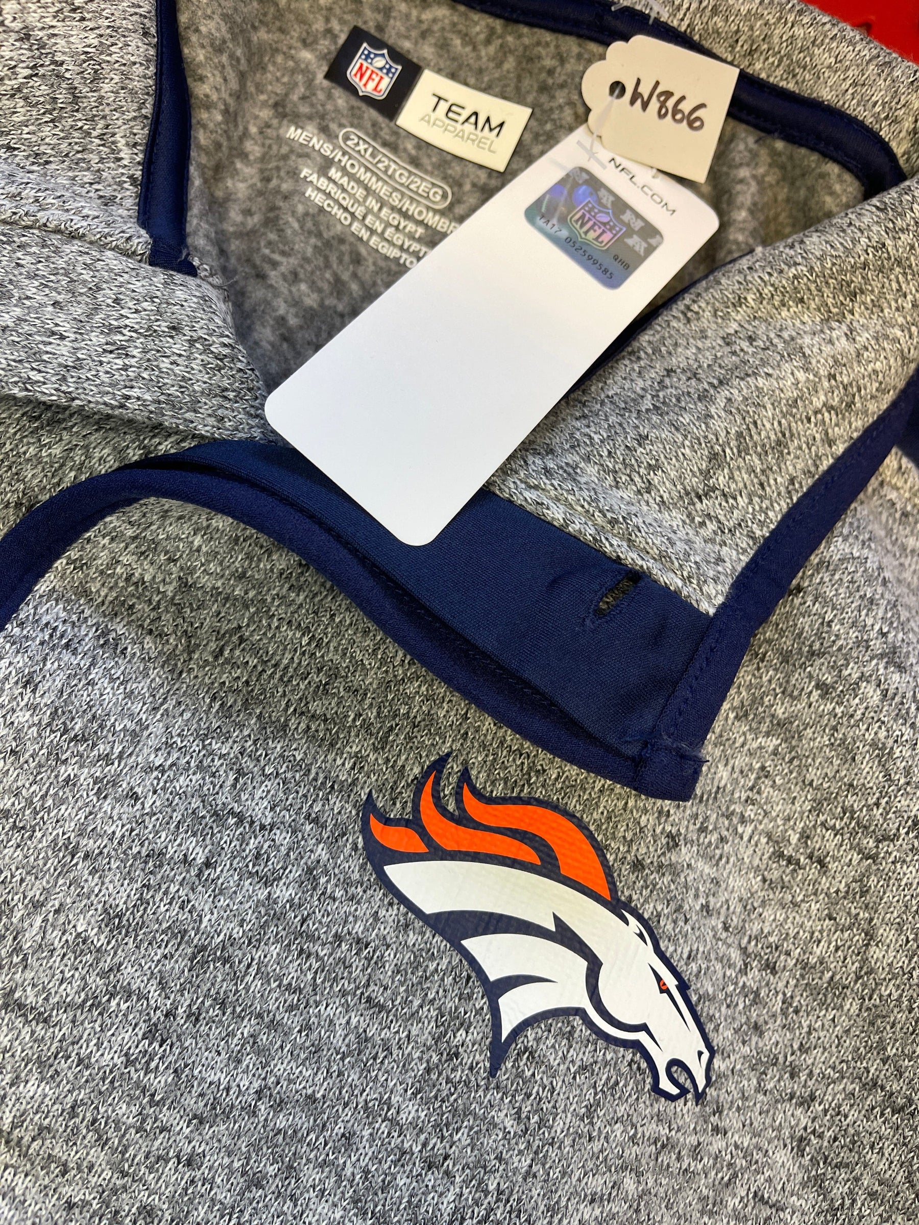 NFL Denver Broncos Heathered Grey 1/4 Buttoned Pullover Men's 2X-Large NWT