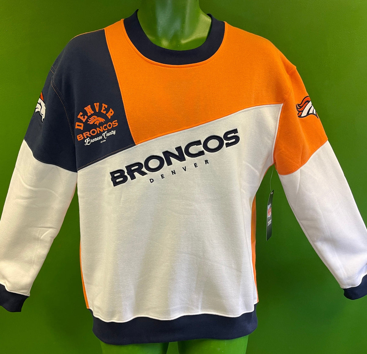 NFL Denver Broncos Colourblock Pullover Sweatshirt Men's Large NWT