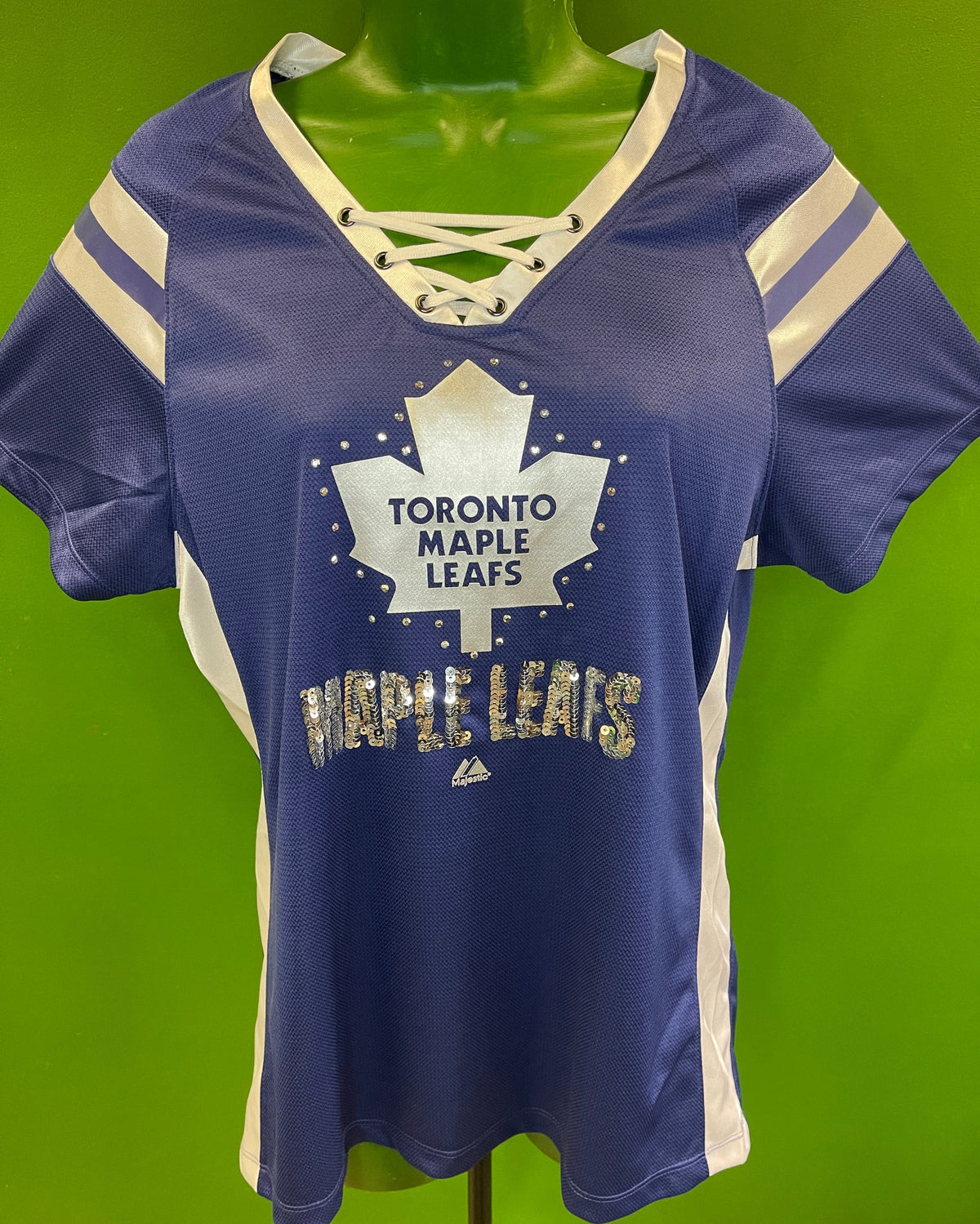 NHL Toronto Maple Leafs Majestic Sequine Jersey-Style Top Women's Large