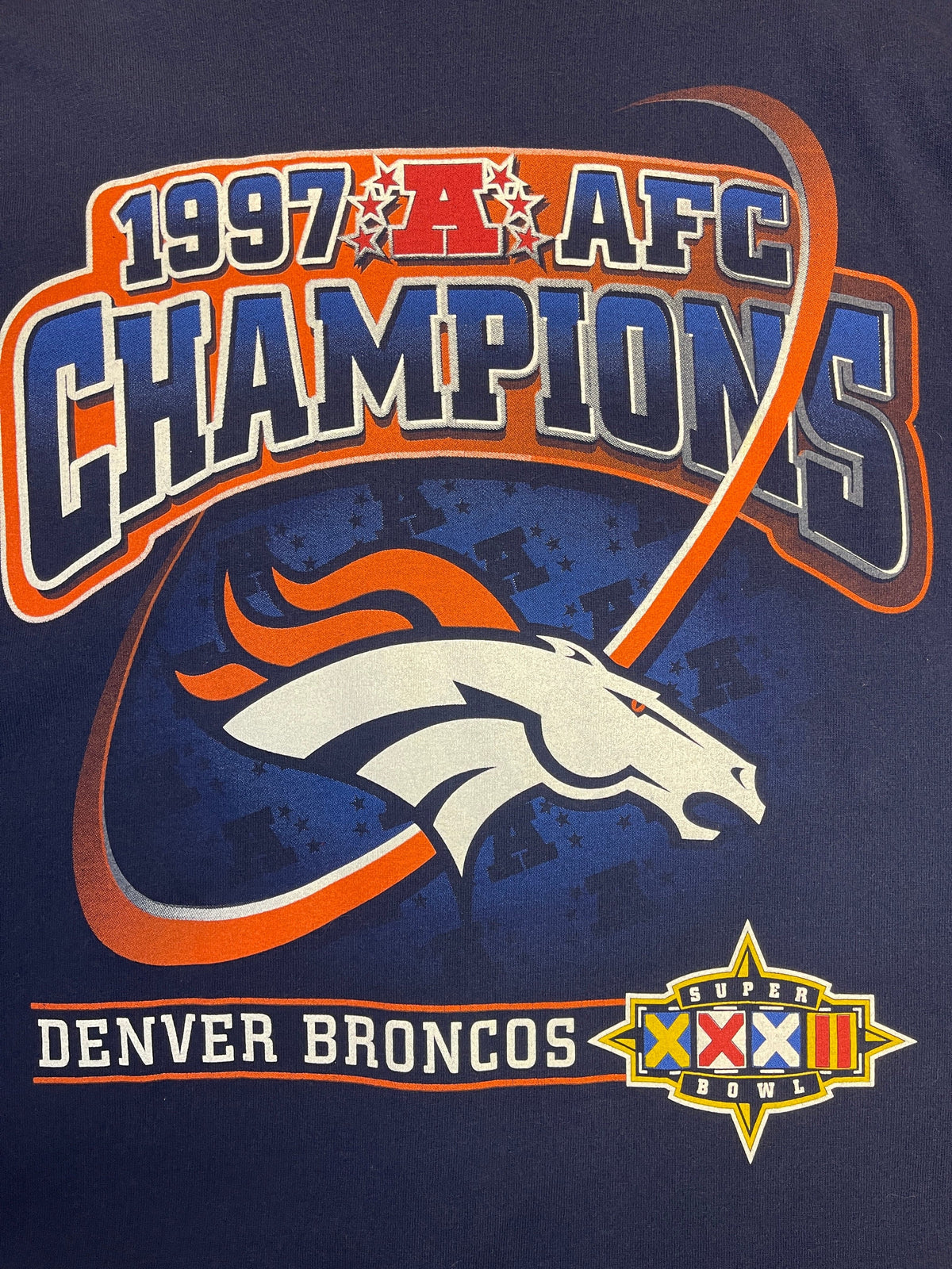 NFL Denver Broncos Vintage Super Bowl XXXII Dark Blue T-Shirt Men's X-Large