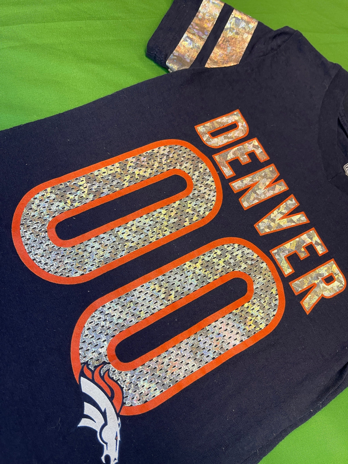 NFL Denver Broncos Navy Glitter Girls T-Shirt Youth Small 6-7