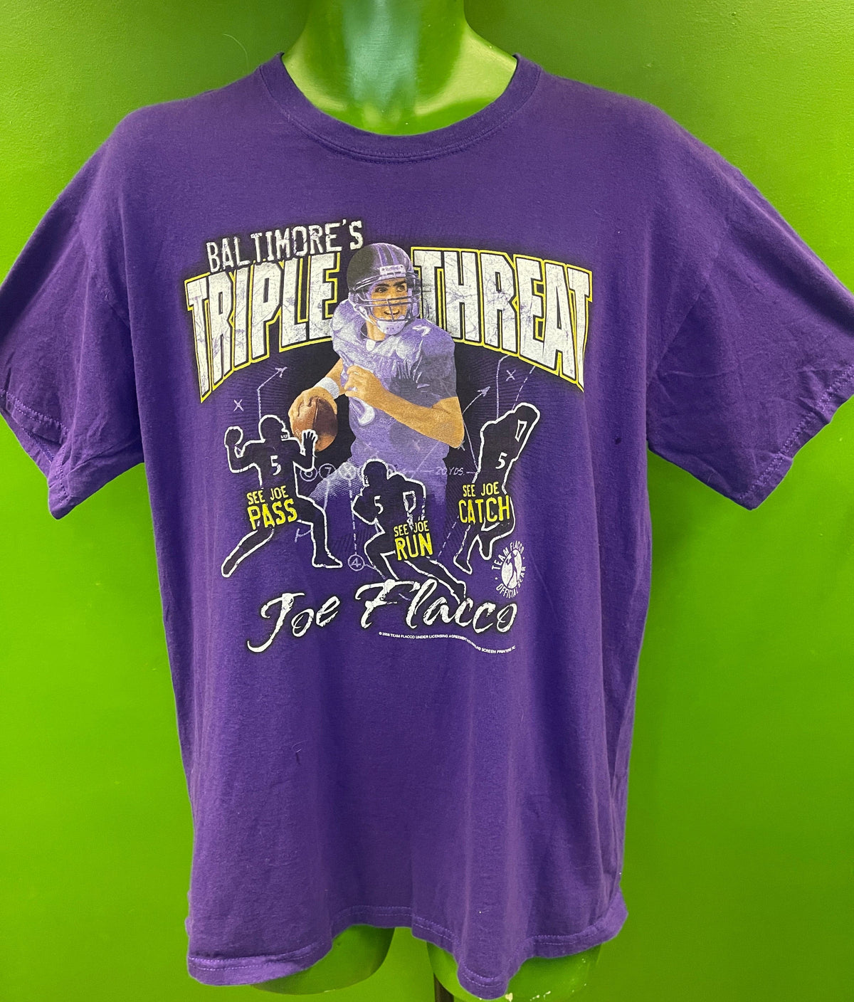 NFL Baltimore Ravens Joe Flacco #5 Triple Threat T-Shirt Men's Large
