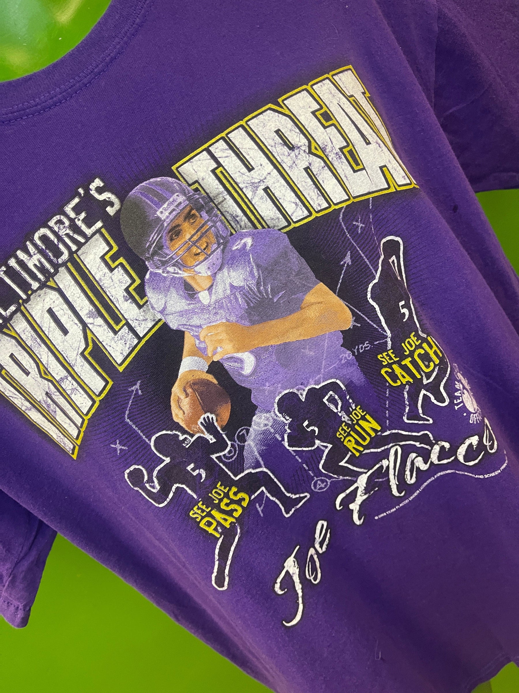 NFL Baltimore Ravens Joe Flacco #5 Triple Threat T-Shirt Men's Large