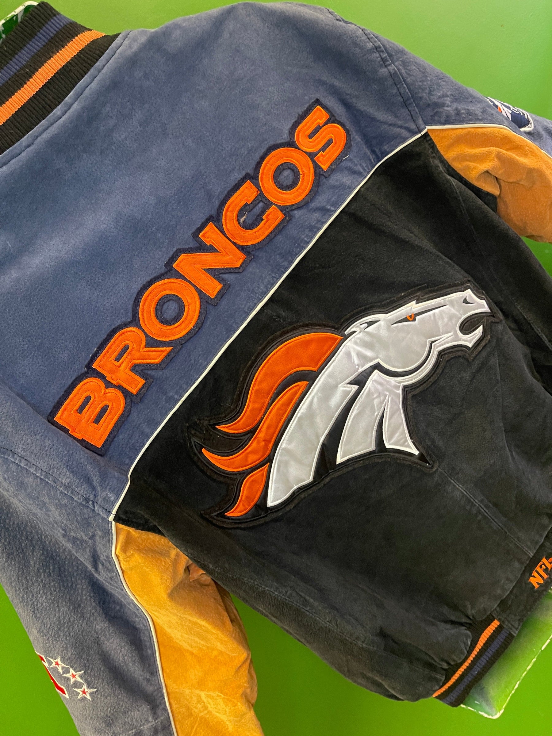 NFL Denver Broncos Vintage Colourblock Suede Bomber Jacket Men's Large
