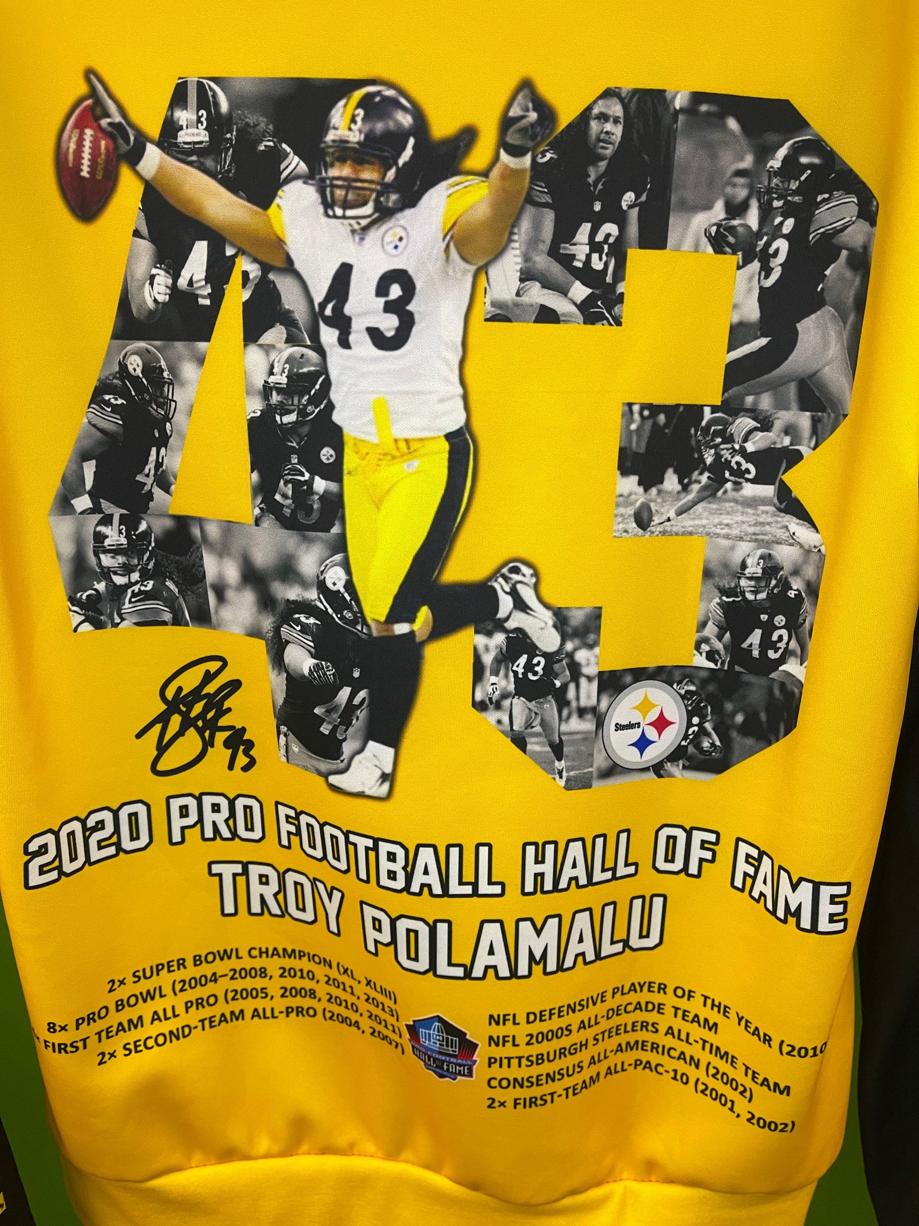 NFL Pittsburgh Steelers Troy Polamalu #43 Hall of Fame Hoodie Men's X-Large