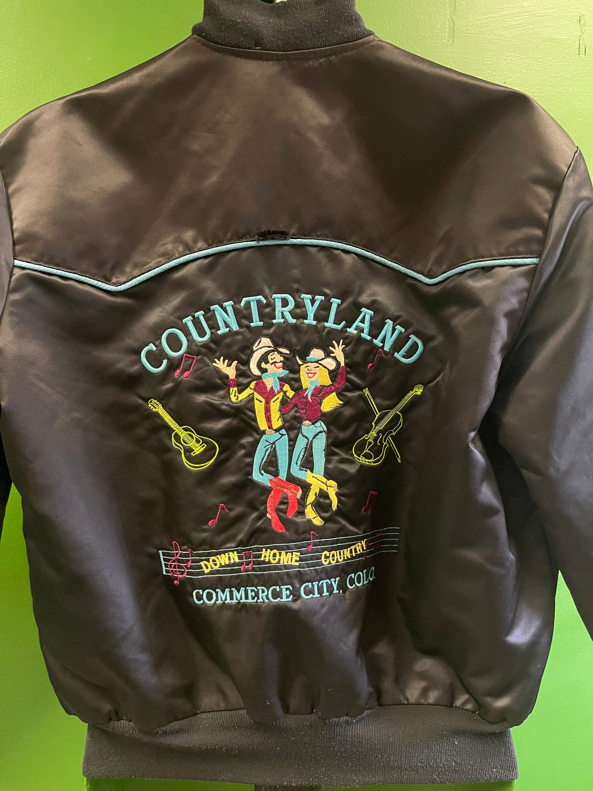 Western "Countryland" Embroidered Satin Bomber Jacket Men's Small