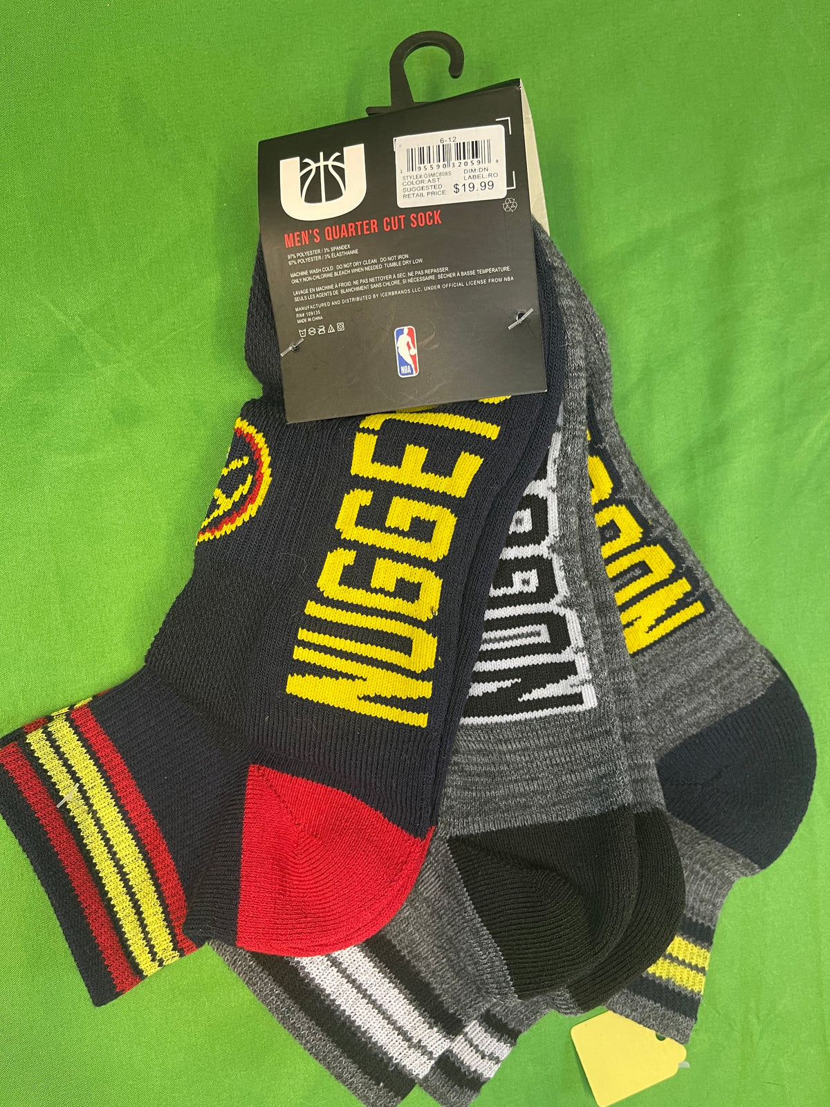 NBA Denver Nuggets 3-Pc 1/4 Cut Socks UK Men's 5-11 NWT