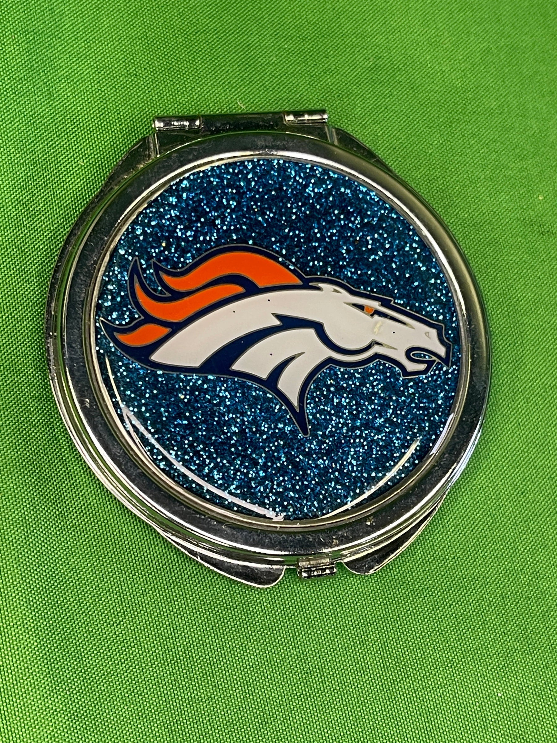 NFL Denver Broncos Glittery Silver Compact Mirror