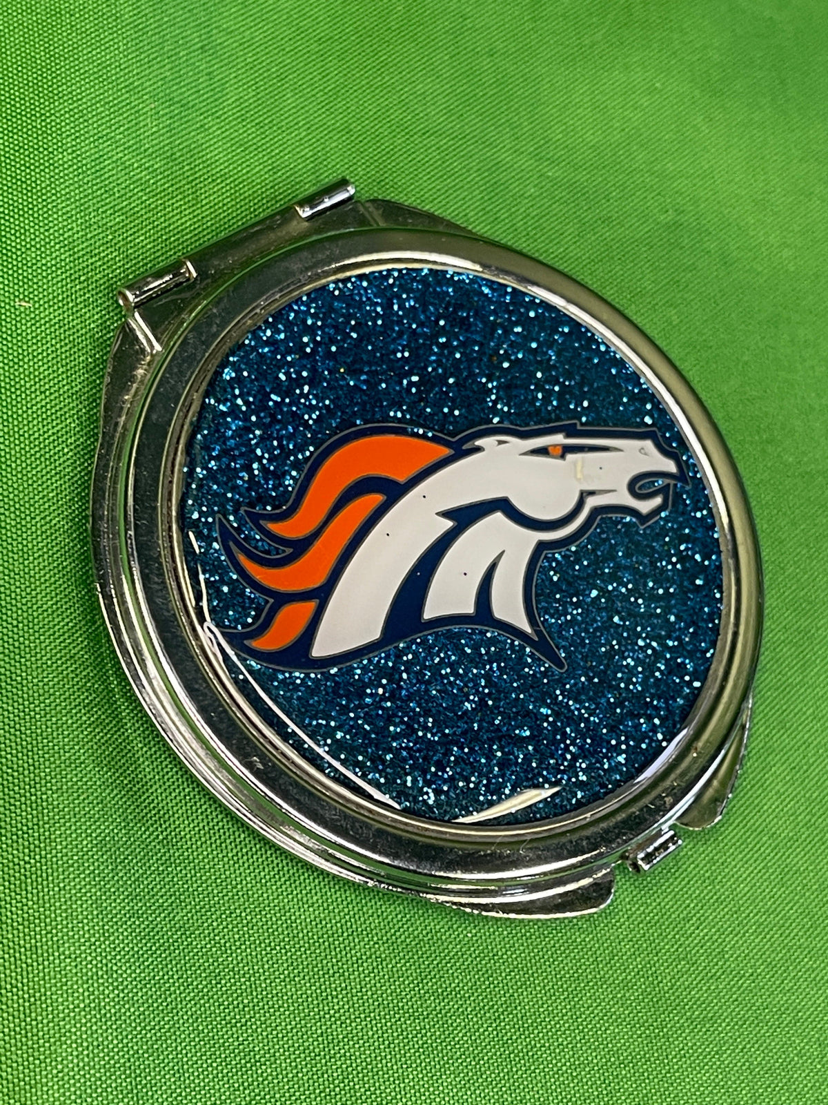 NFL Denver Broncos Glittery Silver Compact Mirror