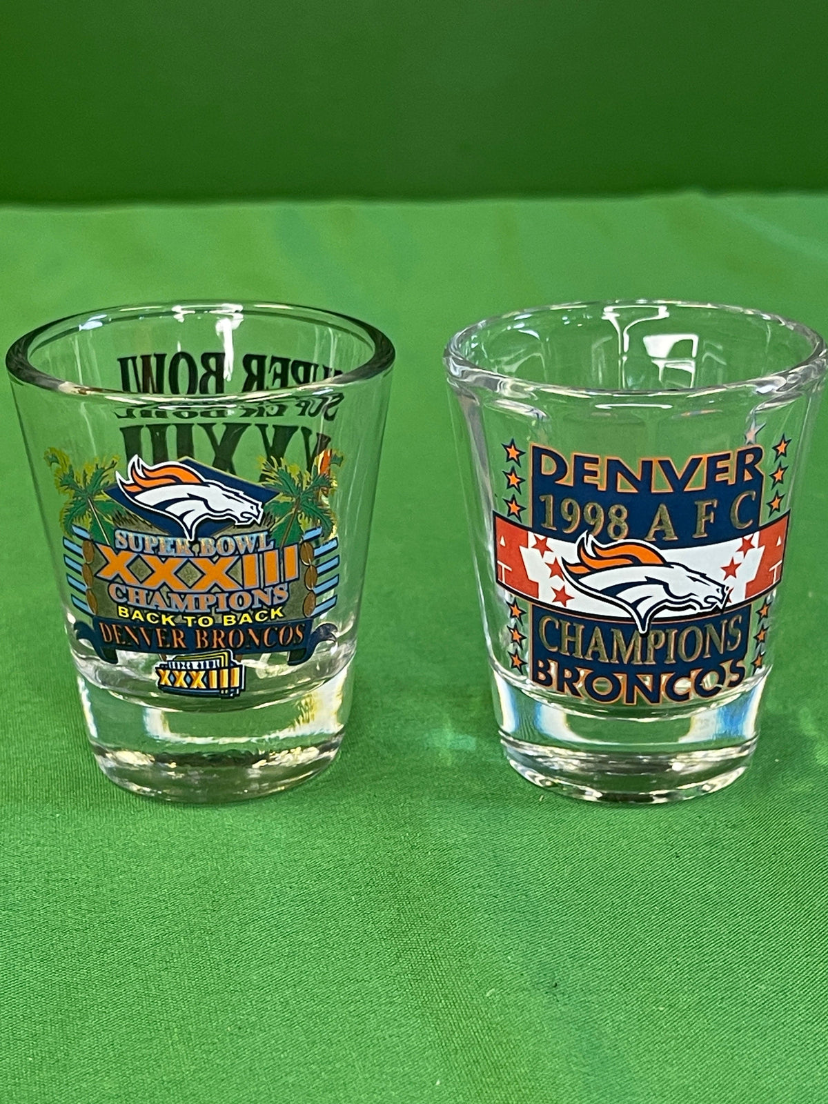 NFL Denver Broncos Super Bowl XXXIII Set of 2 Shot Glasses