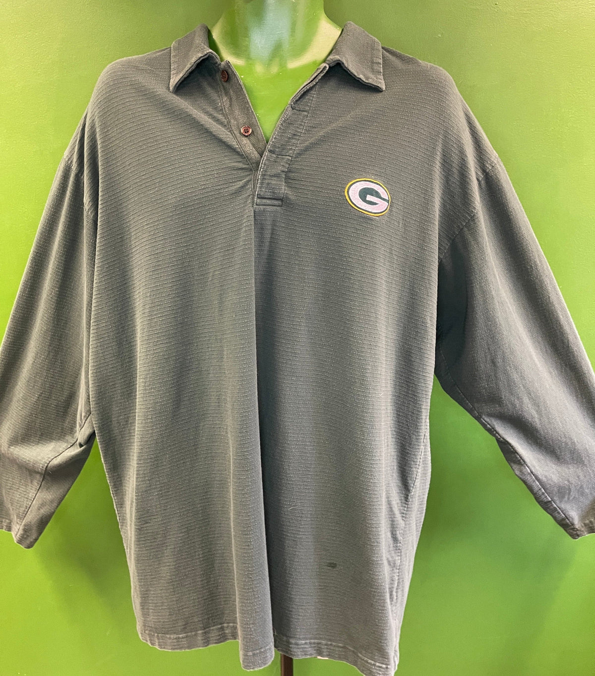 NFL Green Bay Packers Textured L/S Polo Style Top Men's X-Large