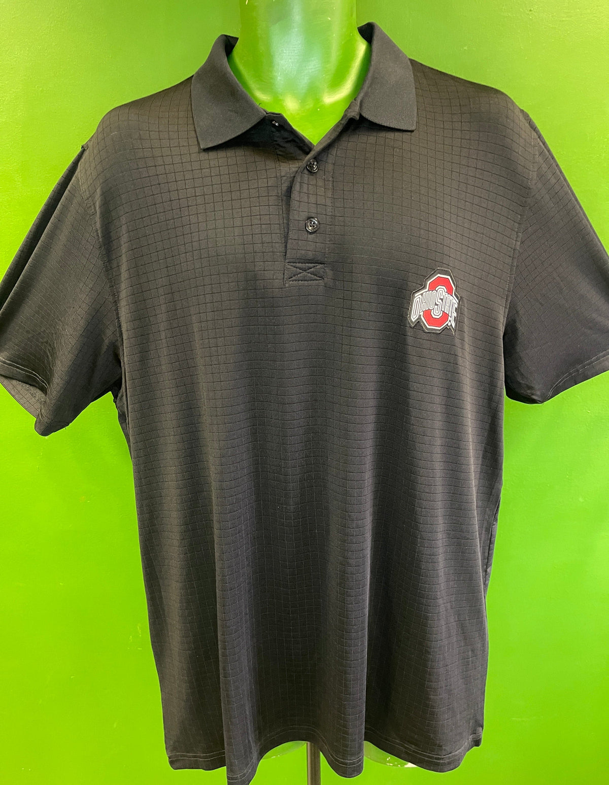 NCAA Ohio State Buckeyes Sheer Grid Pattern Golf Polo Shirt Men's Large