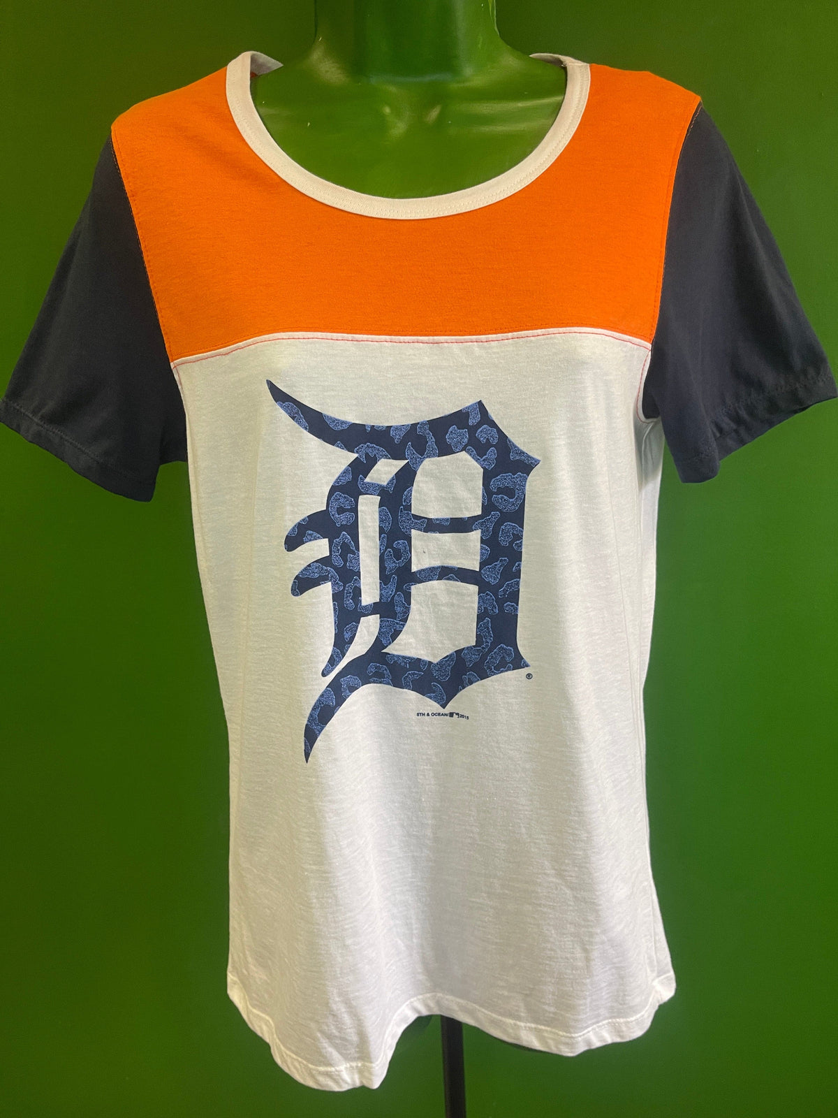 MLB Detroit Tigers 5th & Ocean Sparkly Leopard Print Logo T-Shirt Women's Medium NWT