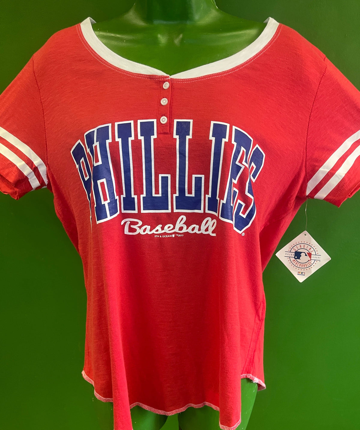 MLB Philadelphia Phillies 5th & Ocean Henley Collar T-Shirt Women's Small NWT