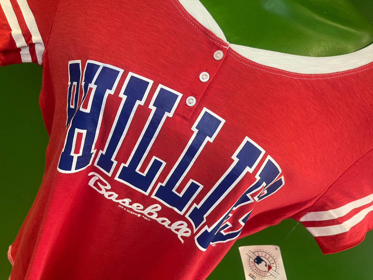 MLB Philadelphia Phillies 5th & Ocean Henley Collar T-Shirt Women's Small NWT