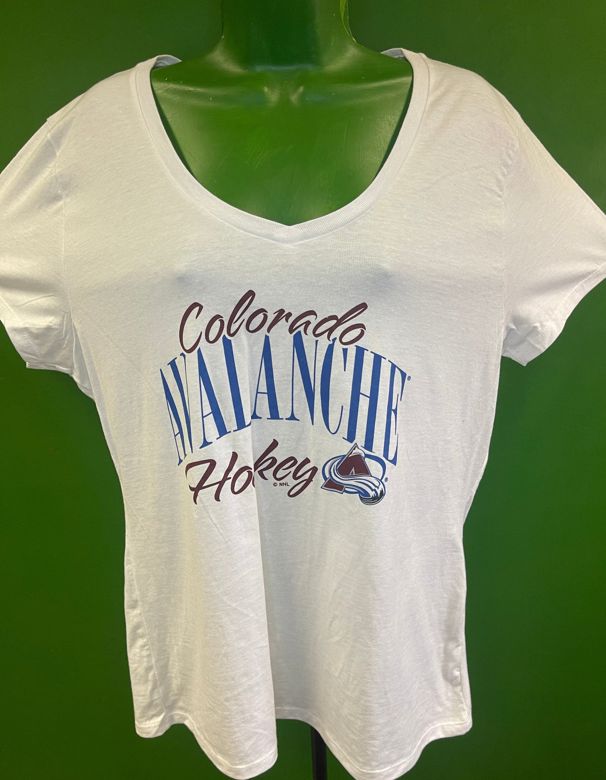 NHL Colorado Avalanche White V-Neck T-Shirt Women's Large NWT