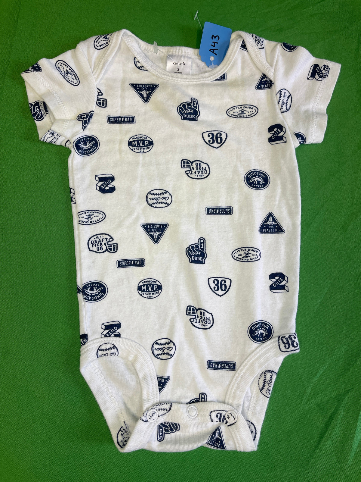 Little Dude Pattern 100% Cotton Bodysuit/Vest Infant Baby 3 Months