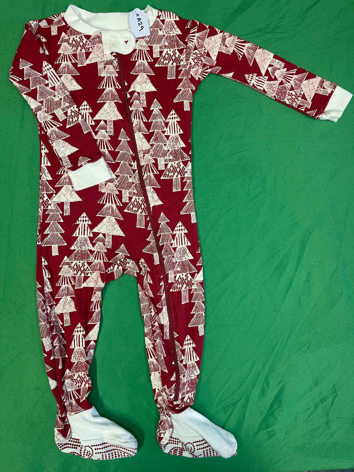 Burt's Bees Red Christmas Tree L/S Footed Sleepsuit Baby Infant 12 Months