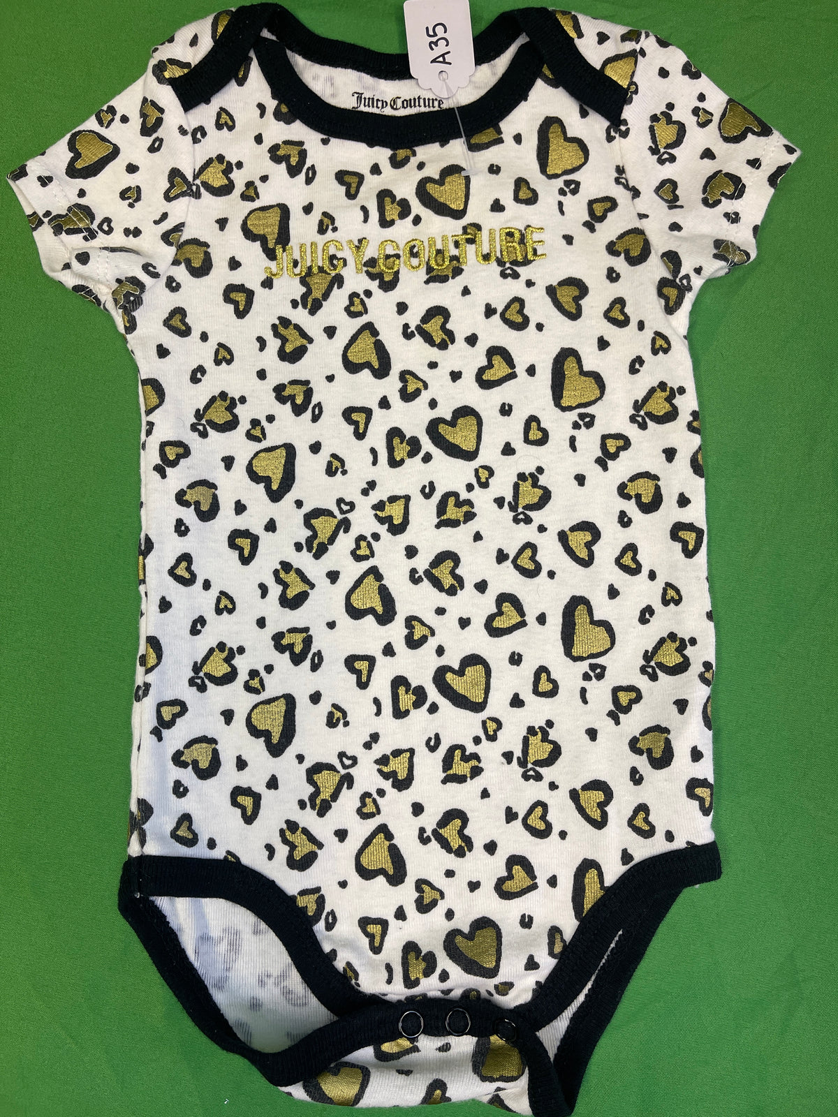 Juicy Couture Sparkly Leopard Heart Print Bodysuit/Vest Infant Baby 6-9 Months