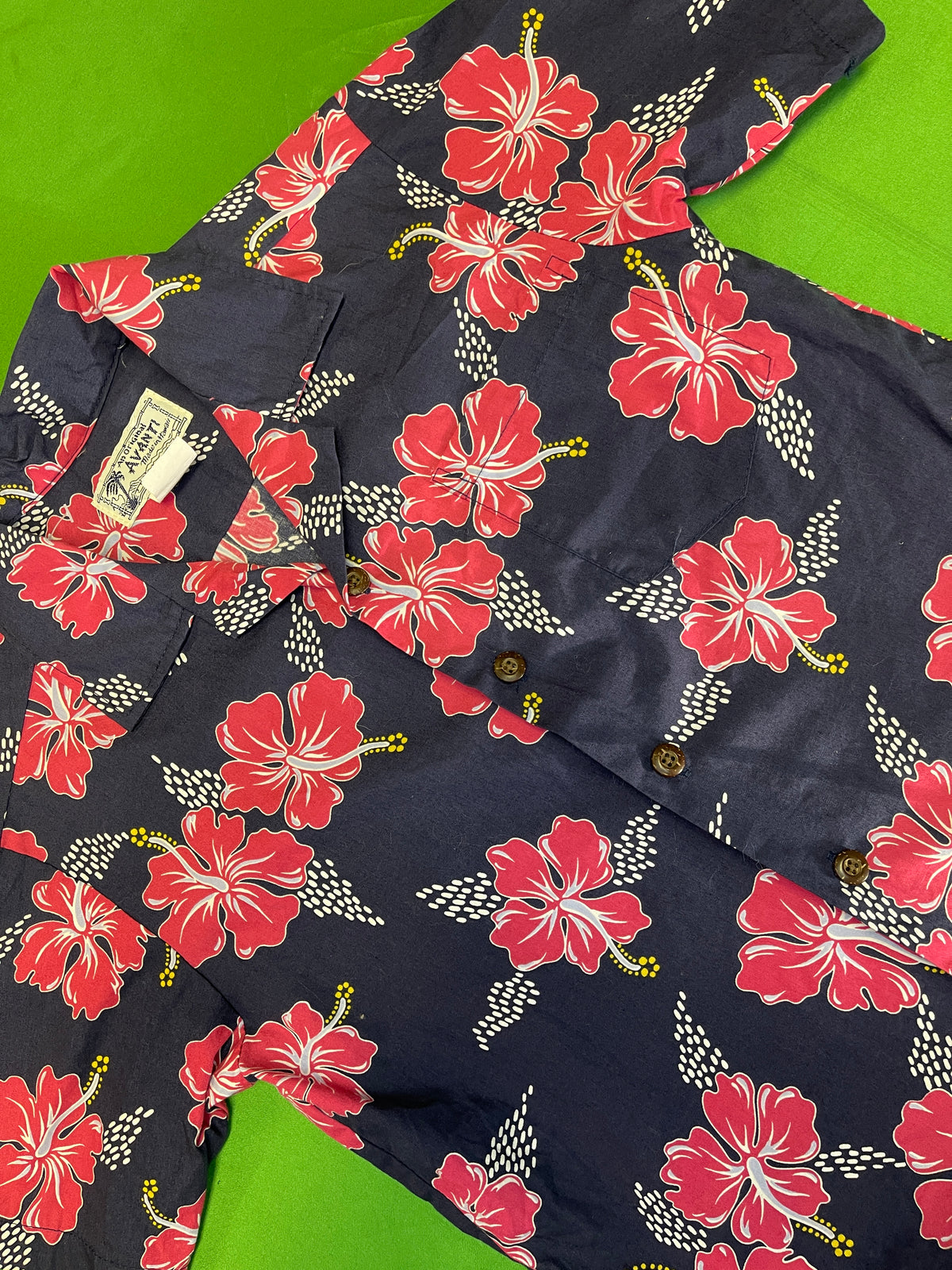 Made in Hawaii Blue & Pink Floral Hawaiian Aloha Shirt Youth Medium 10-12