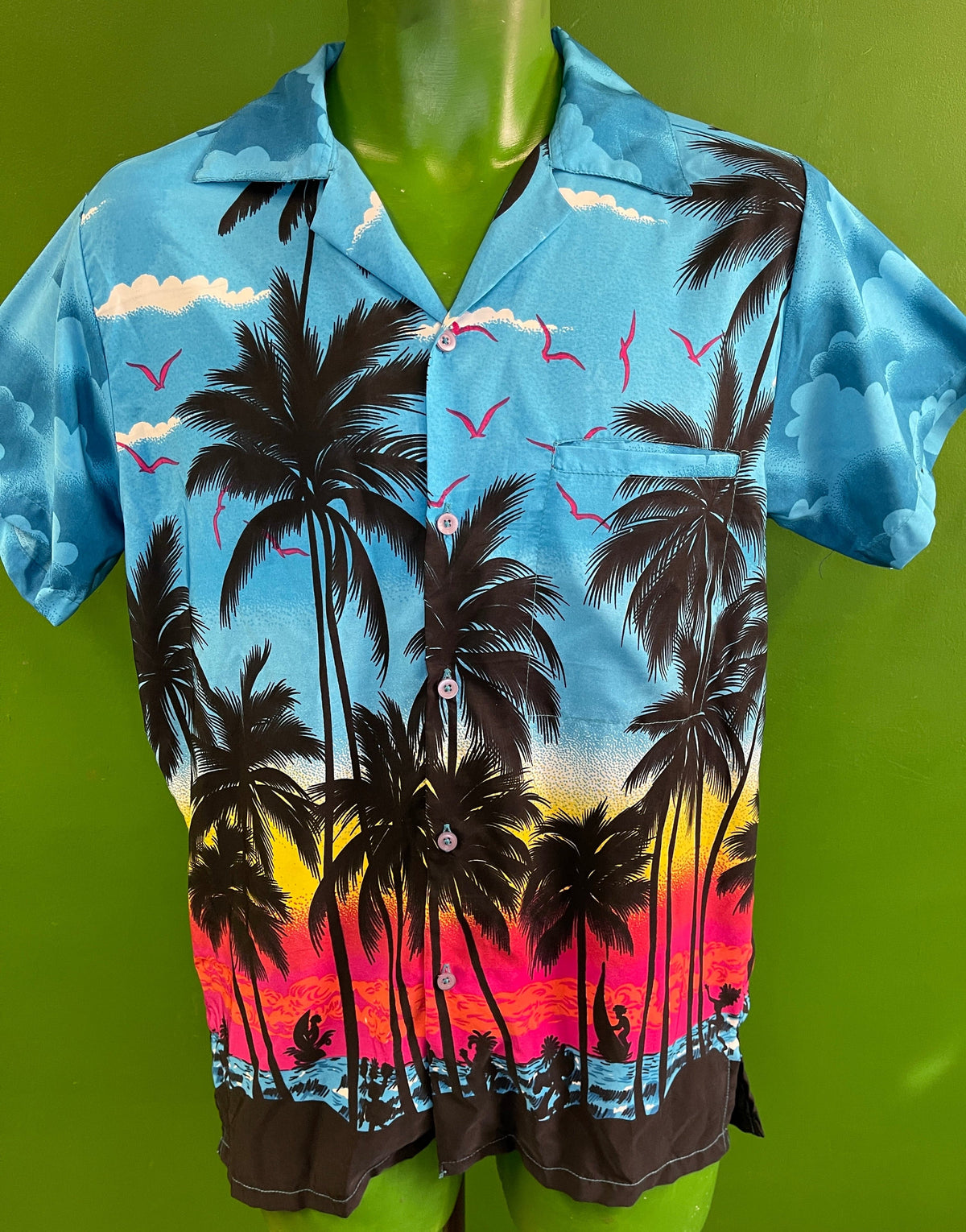 Sunset Silhouette Hawaiian-Style Aloha Shirt Men's Small