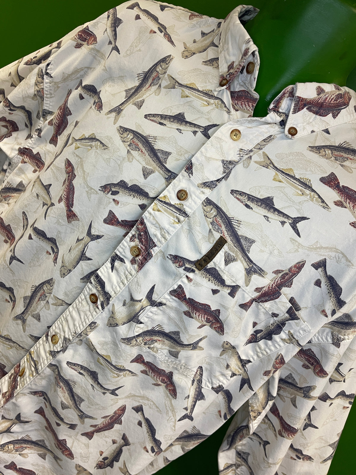 Quirky Fish Pattern 100% Cotton L/S Button-Up Shirt Men's X-Large