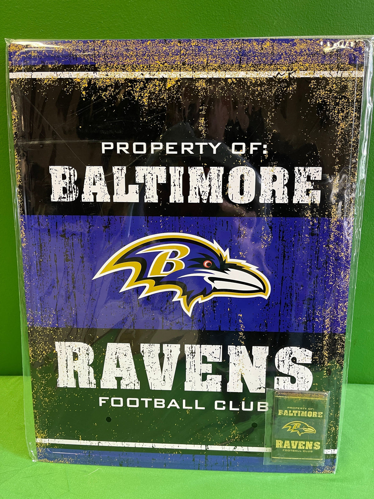 NFL Baltimore Ravens 12" x 18" Tin Sign & Magnet Set NWT