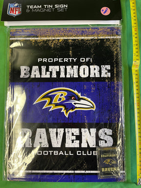 NFL Baltimore Ravens 12" x 18" Tin Sign & Magnet Set NWT