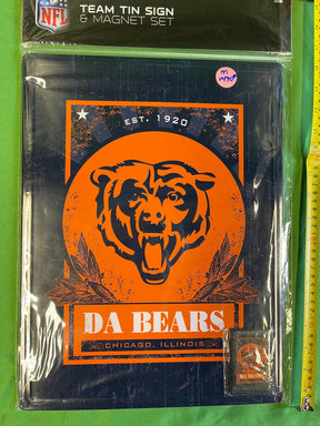 NFL Chicago Bears 12" x 18" Tin Sign & Magnet Set NWT