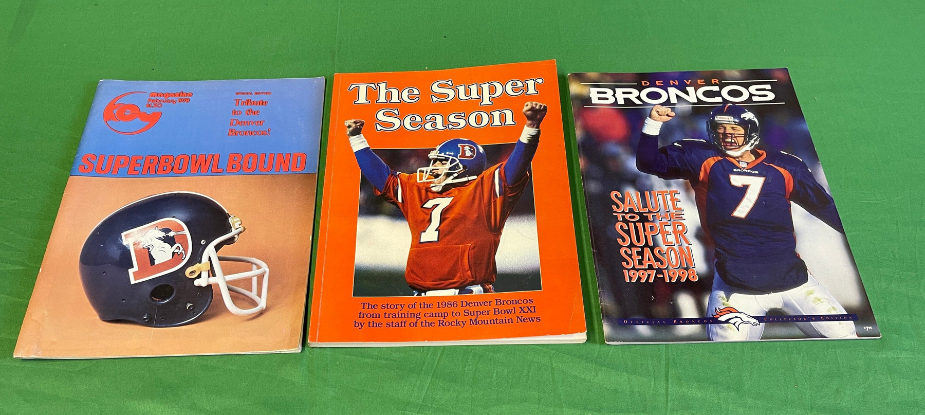 NFL Denver Broncos Lot of 3 Vintage Super Bowl XII, XXI, XXXII Books/Magazines