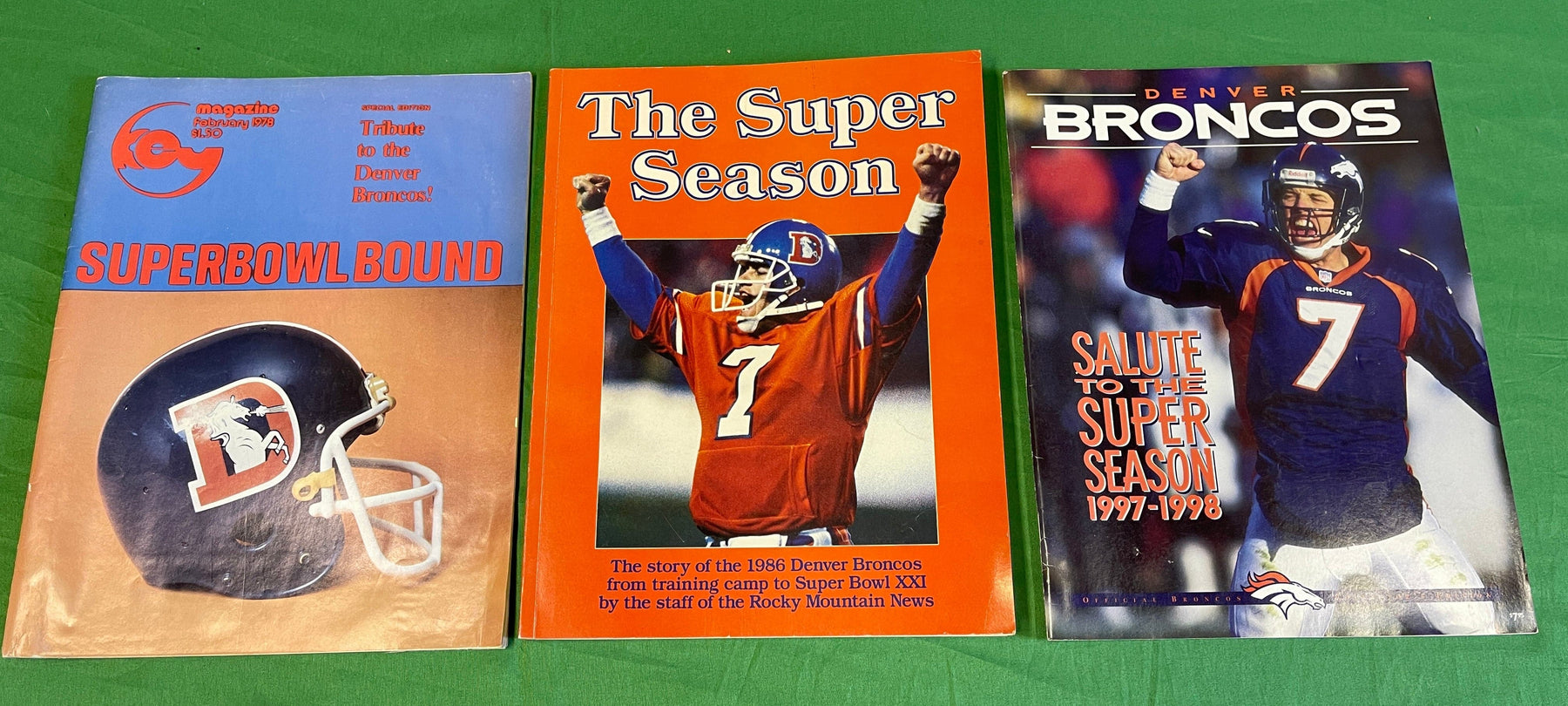 NFL Denver Broncos Lot of 3 Vintage Super Bowl XII, XXI, XXXII Books/Magazines