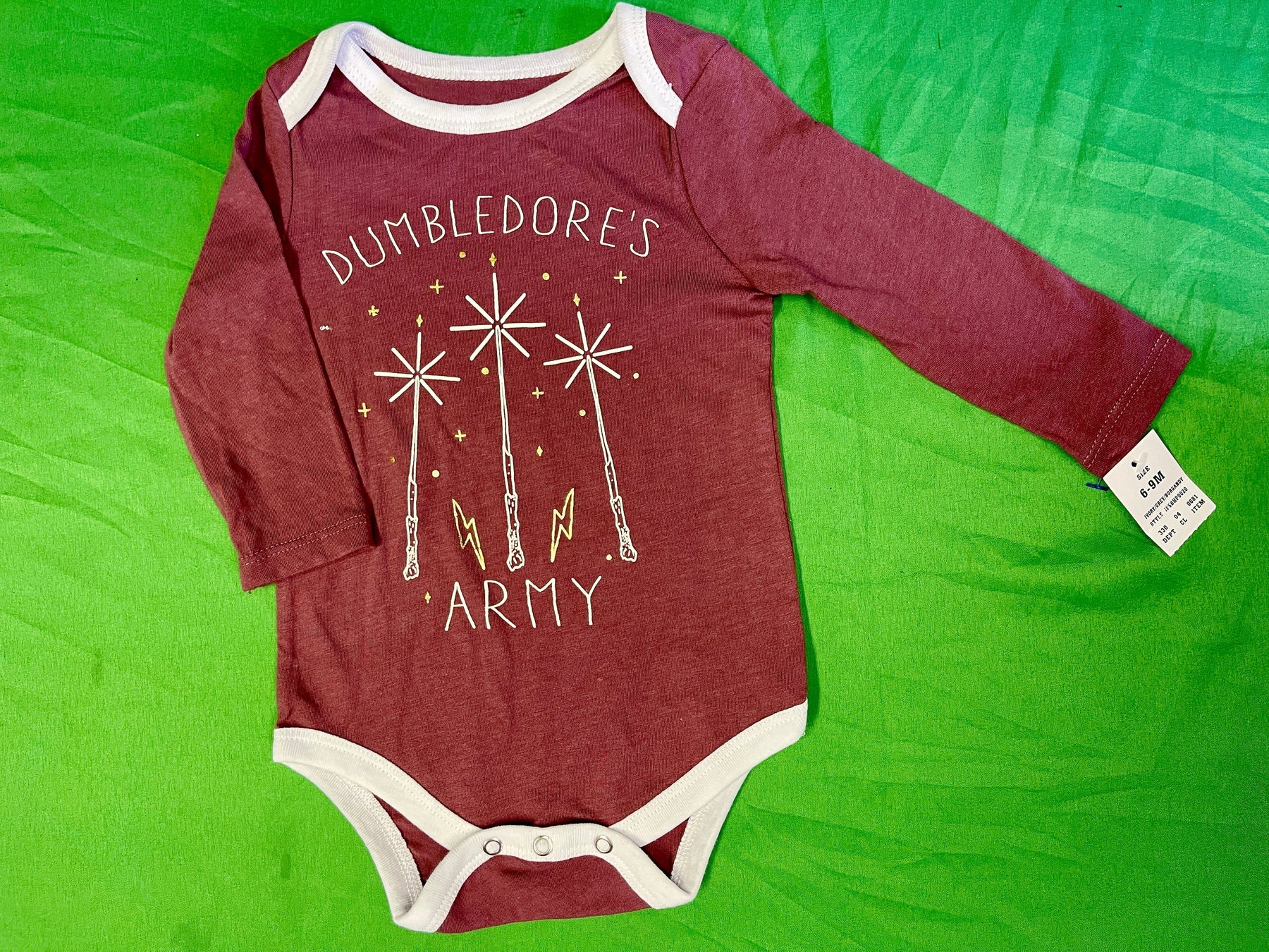 Harry Potter Dumbledore's Army Shiny L/S Bodysuit/Vest 6-9 Months NWT