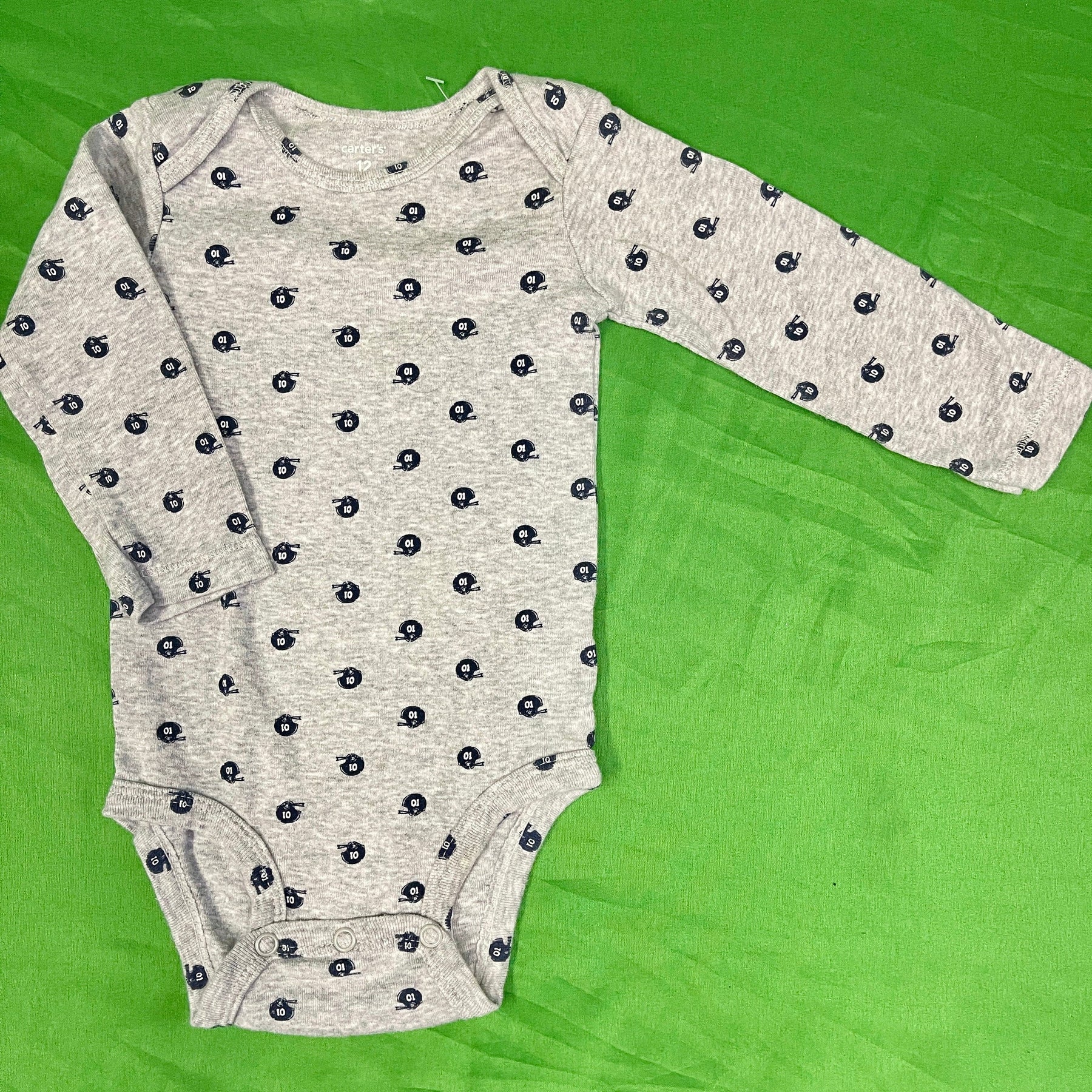 American Football Helmet Pattern L/S Bodysuit/Vest Infant Toddler 12 Months