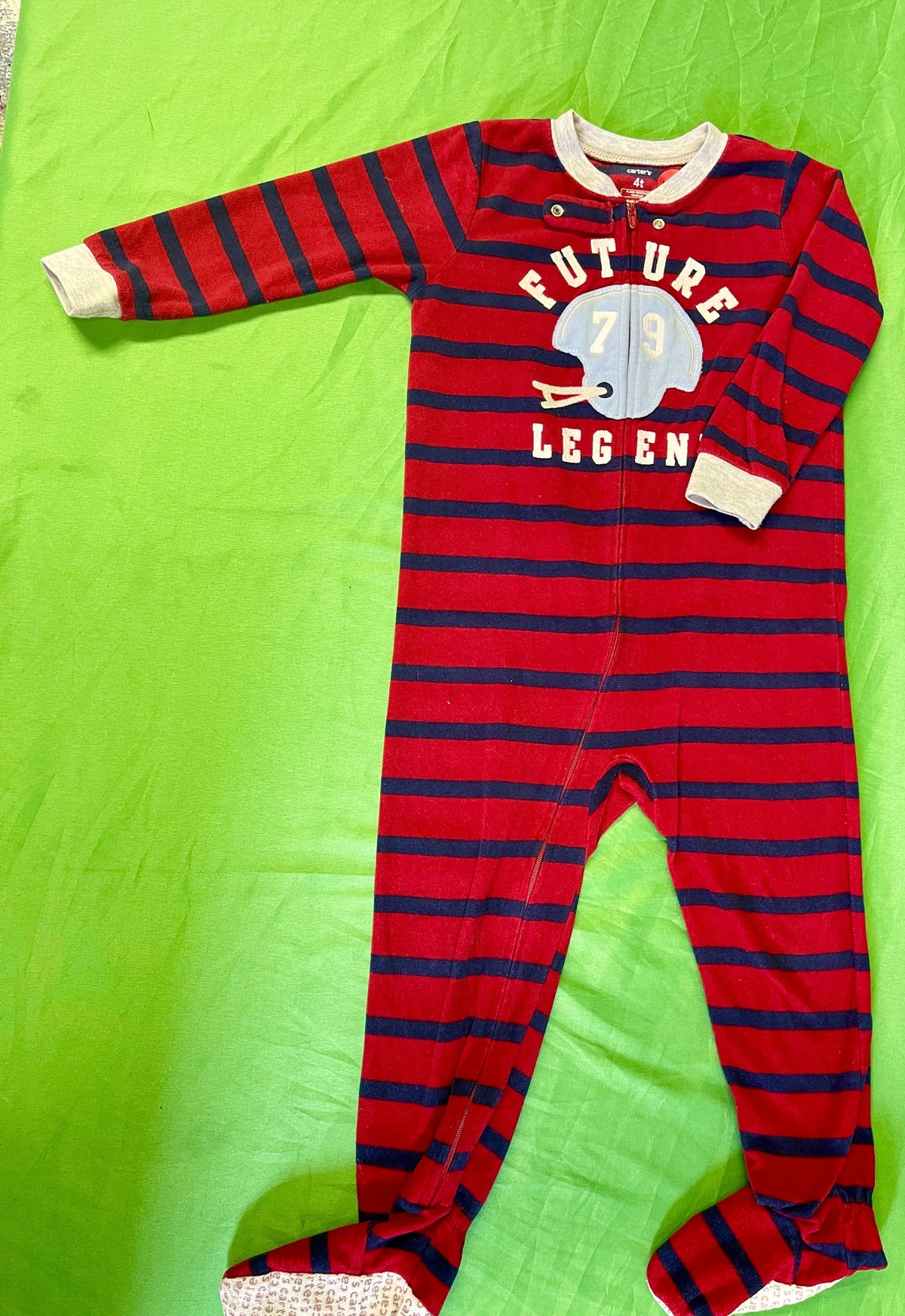 American Football Helmet Striped L/S Footed Sleepsuit Infant Toddler 4T