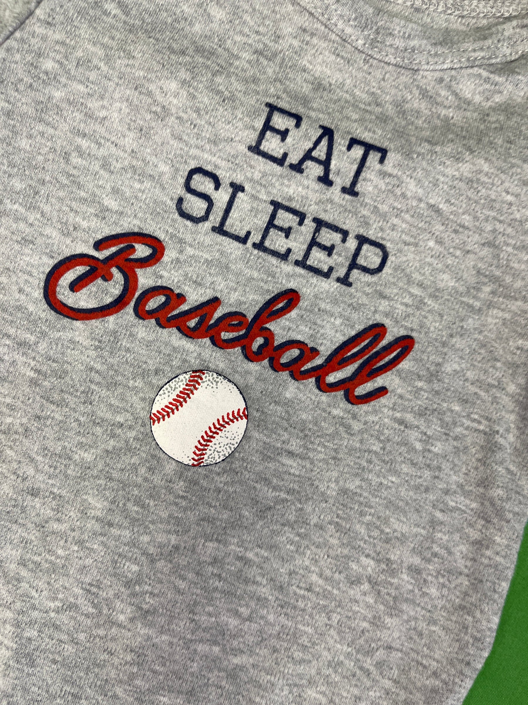 "Eat Sleep Baseball" Heathered Grey Bodysuit/Vest Infant Baby 9-12 Months