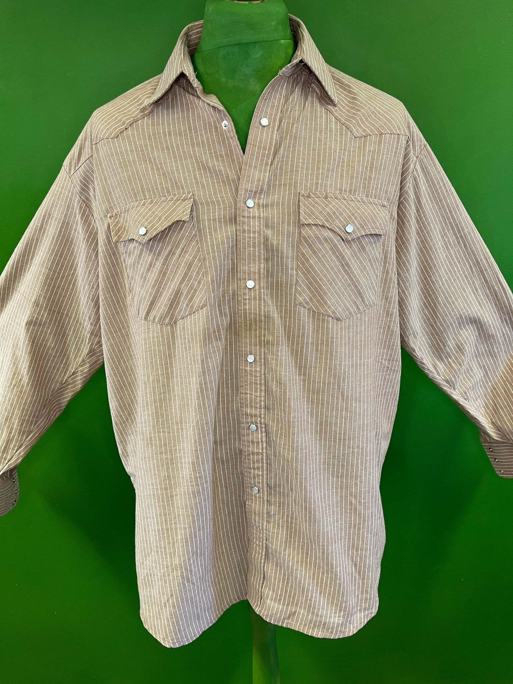 Western-Style Brown Pinstripe L/S Shirt Men's X-Large