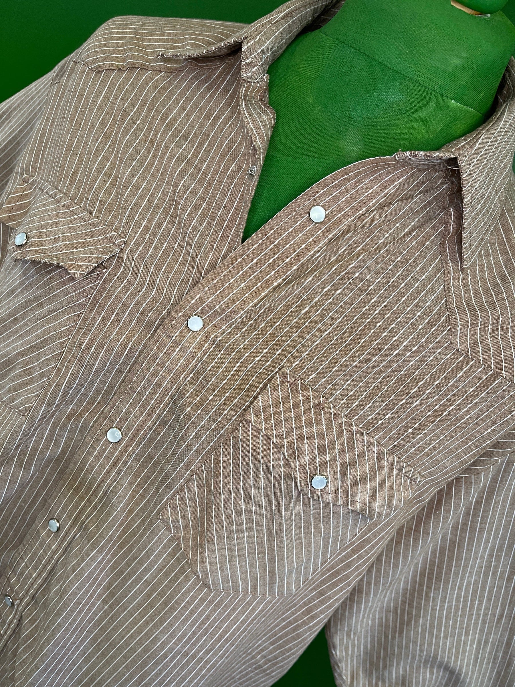 Western-Style Brown Pinstripe L/S Shirt Men's X-Large