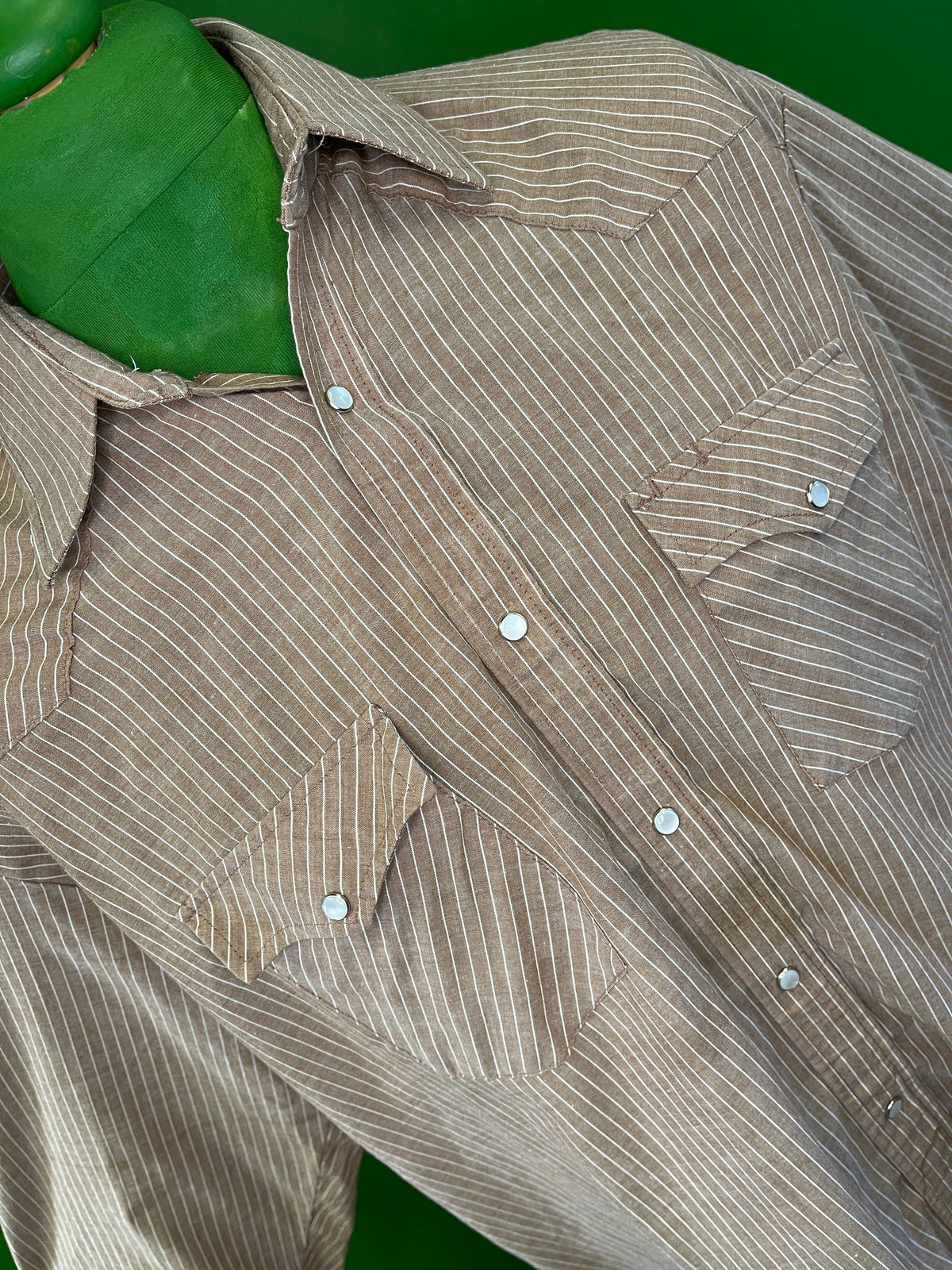 Western-Style Brown Pinstripe L/S Shirt Men's X-Large