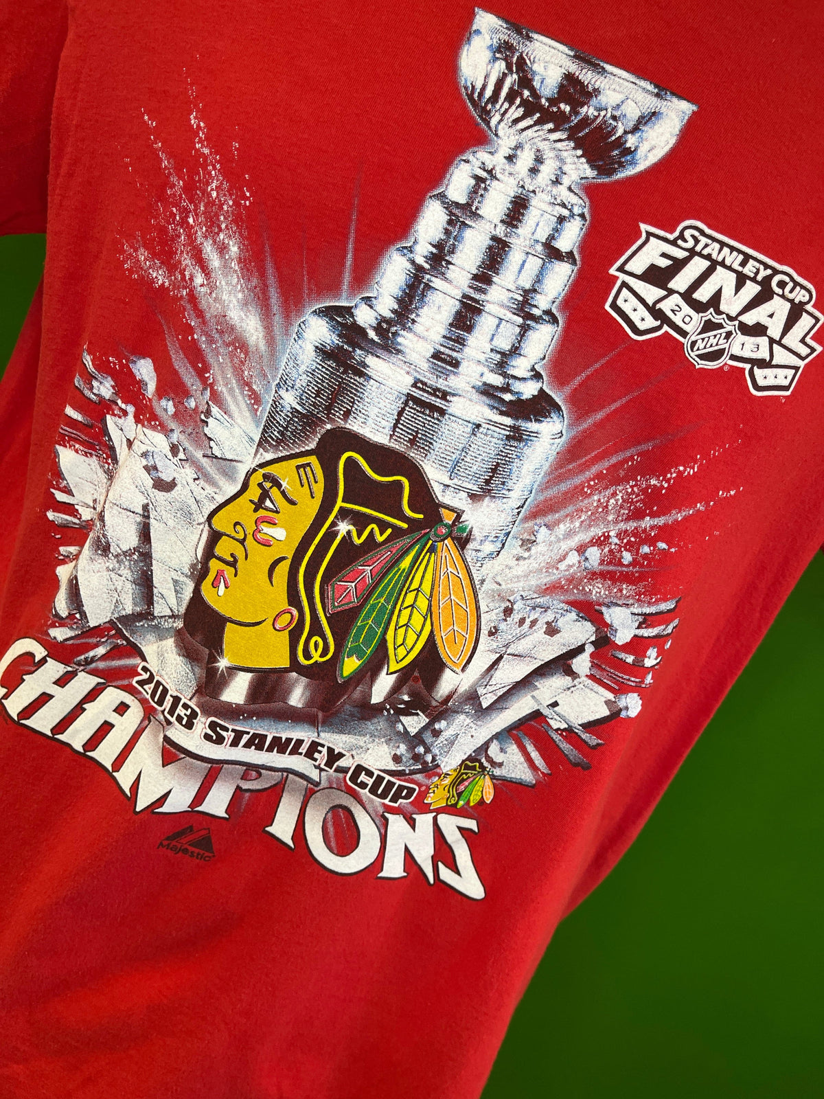 NHL Chicago Blackhawks Majestic 2013 Stanley Cup Champions T-Shirt Men's Medium