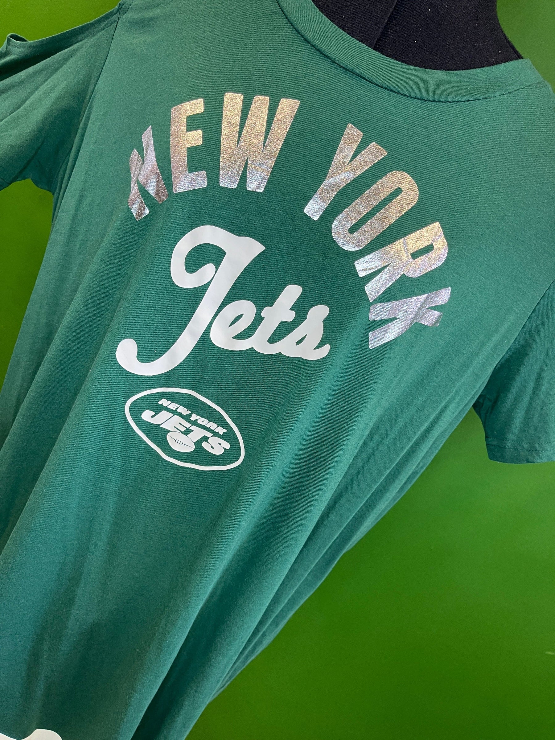 NFL New York Jets Sparkly Cold Shoulder T-Shirt Dress Women's X-Large