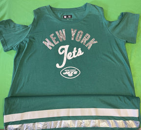 NFL New York Jets Sparkly Cold Shoulder T-Shirt Dress Women's X-Large