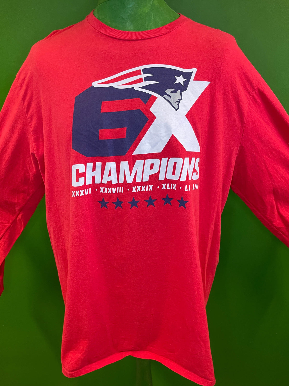 NFL New England Patriots 6X Champions L/S T-Shirt Men's 2X-Large