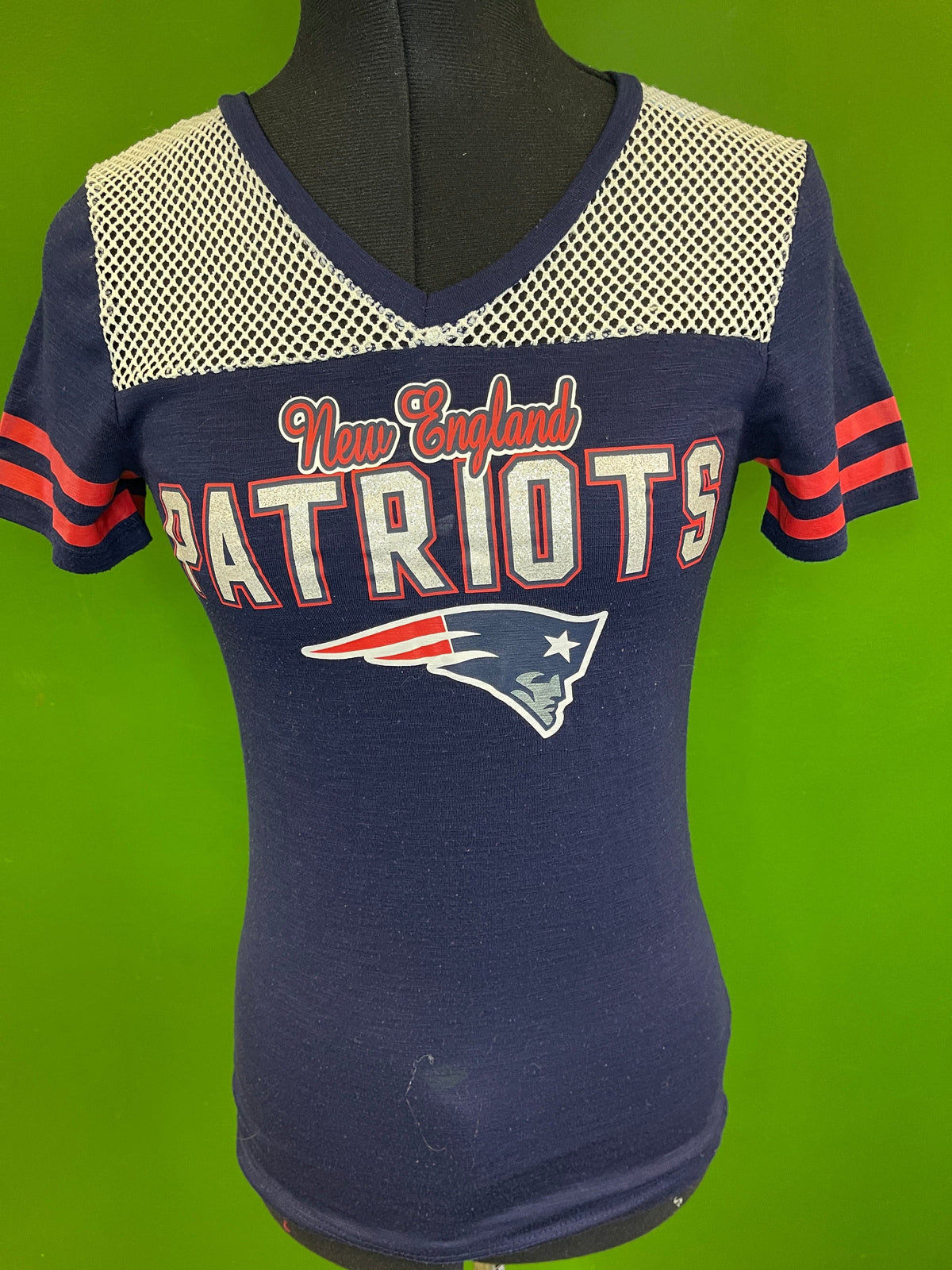 NFL New England Patriots Sparkly Mesh Tissue T-Shirt Women's X-Small