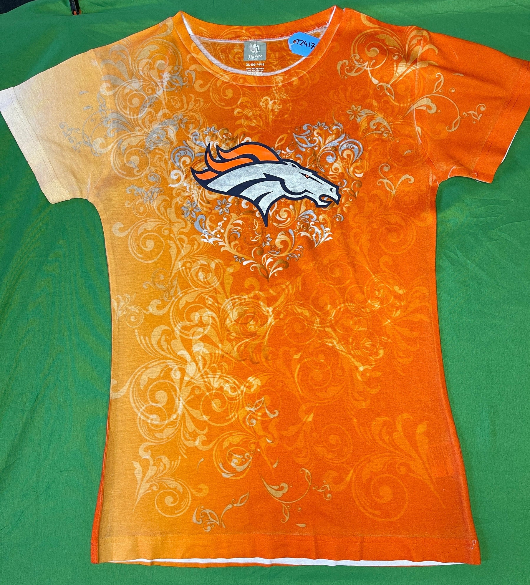 NFL Denver Broncos Shimmery Floral Girls' T-Shirt Youth Large 14-16